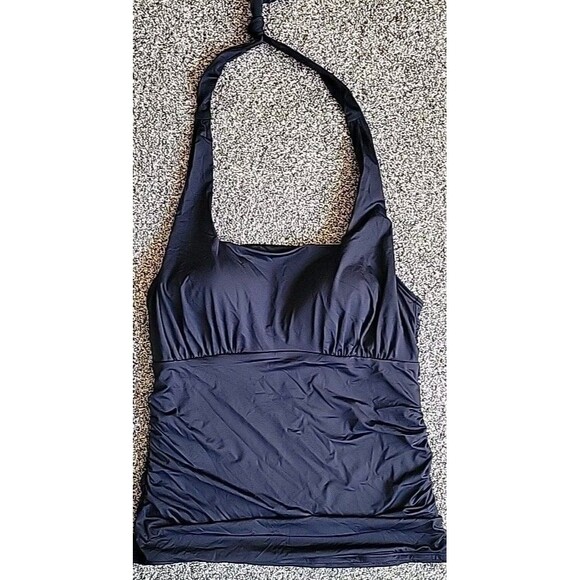 Lands' End Black Reg 14 D Halter Swim Top Ruched Solid Padded Bra Womens  S804 - Picture 5 of 9